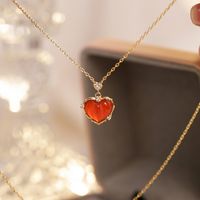 Fashion Heart Shape Alloy Inlay Rhinestone Agate Necklace sku image 1