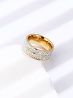 304 Stainless Steel 14K Gold Plated Fashion Inlay Circle Rhinestones Rings main image 1