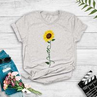 Casual Sunflower Polyester Round Neck Short Sleeve Regular Sleeve Printing T-shirt sku image 1
