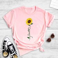 Casual Sunflower Polyester Round Neck Short Sleeve Regular Sleeve Printing T-shirt sku image 11