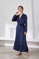 Luxueux Couleur Unie Soie Imitée Polyester Impression Et Teinture Pyjamas sku image 16