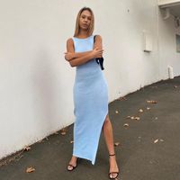 Streetwear Solid Color Round Neck Sleeveless Splicing Backless Polyester Dresses Knee-length Strap Dress main image 4
