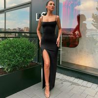 Casual Solid Color Boat Neck Sleeveless Splicing Backless Spandex Polyester Dresses Knee-length Pencil Skirt main image 3