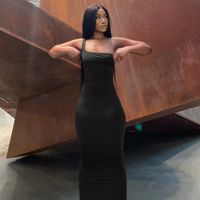 Women's Pencil Skirt Streetwear Collarless Splicing Backless Solid Color Maxi Long Dress Holiday main image 5