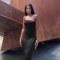 Women's Pencil Skirt Streetwear Collarless Splicing Backless Solid Color Maxi Long Dress Holiday main image 1