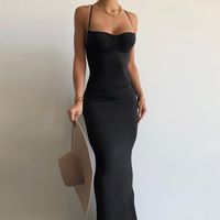 Women's A-line Skirt Elegant Backless Sleeveless Solid Color Maxi Long Dress Party main image 5