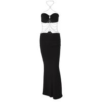 Women's Strap Dress Sexy Strapless Chain Backless Sleeveless Solid Color Maxi Long Dress Party main image 5