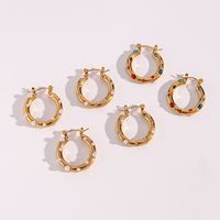 1 Pair Fashion Geometric Stainless Steel Pearl Zircon Gold Plated Earrings main image 3