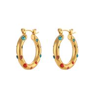 1 Pair Fashion Geometric Stainless Steel Pearl Zircon Gold Plated Earrings sku image 2