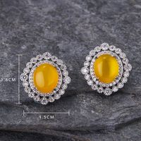 Fashion Insect Oval Copper Ear Studs Plating Inlay Artificial Gemstones Zircon Copper Earrings main image 2