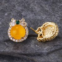 Fashion Insect Oval Copper Ear Studs Plating Inlay Artificial Gemstones Zircon Copper Earrings main image 4