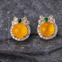 Fashion Insect Oval Copper Ear Studs Plating Inlay Artificial Gemstones Zircon Copper Earrings main image 5