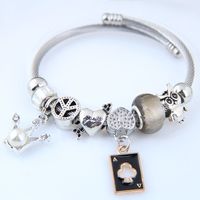 Retro Round Alloy Steel Beaded Bangle 1 Piece main image 4