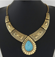 Ethnic Style Water Droplets Alloy Splicing Turquoise Necklace 1 Piece main image 1