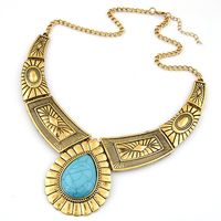 Ethnic Style Water Droplets Alloy Splicing Turquoise Necklace 1 Piece main image 3