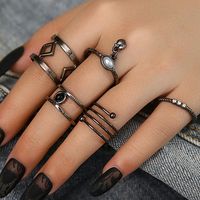 Retro Geometric Alloy Diamond Rings 1 Set main image 1