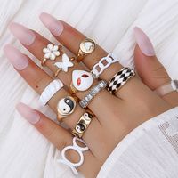Vacation Flower Butterfly Alloy Inlay Zircon Rings 1 Set main image 1