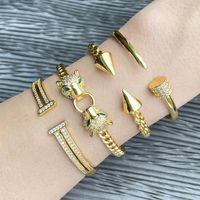 Fashion Leopard Head Copper Gold Plated Zircon Bangle main image 7