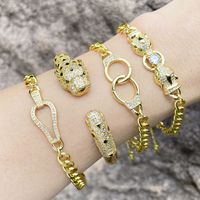 Fashion Leopard Head Copper Bracelets Gold Plated Inlay Zircon Copper Bracelets main image 6