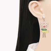 Sweet Letter Flower Alloy Drop Earrings Inlay Artificial Pearls Rhinestone Earrings main image 5