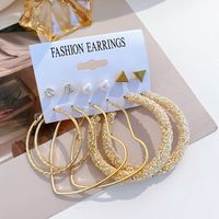 Fashion Heart Shape Alloy Artificial Rhinestones Artificial Pearls Hoop Earrings 6 Pairs main image 4