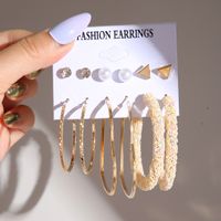 Fashion Heart Shape Alloy Artificial Rhinestones Artificial Pearls Hoop Earrings 6 Pairs sku image 1