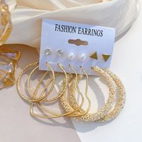 Fashion Heart Shape Alloy Artificial Rhinestones Artificial Pearls Hoop Earrings 6 Pairs main image 5