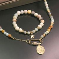 Mode Pentagramm Mond Kupfer Überzug Künstliche Edelsteine Armbänder Halskette main image 5