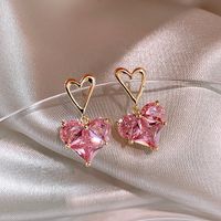 Fashion Heart Shape Alloy Inlay Glass Stone Drop Earrings main image 3