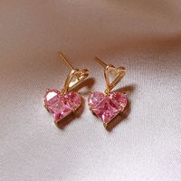 Fashion Heart Shape Alloy Inlay Glass Stone Drop Earrings main image 2