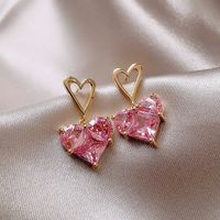 Fashion Heart Shape Alloy Inlay Glass Stone Drop Earrings main image 4