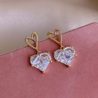 Fashion Heart Shape Alloy Inlay Glass Stone Drop Earrings sku image 1