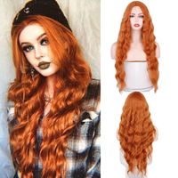 Femmes Mode Orange Décontractée Fibre Chimique Pièce Centrale Cheveux Longs Et Bouclés Perruques main image 1