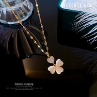 Elegant Four Leaf Clover Titanium Steel Necklace Plating Opal Zircon Stainless Steel Necklaces main image 3