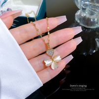 Elegant Four Leaf Clover Titanium Steel Necklace Plating Opal Zircon Stainless Steel Necklaces main image 4
