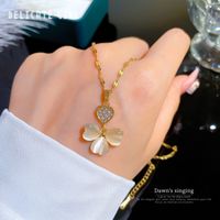 Elegant Four Leaf Clover Titanium Steel Necklace Plating Opal Zircon Stainless Steel Necklaces main image 6