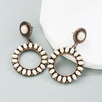 1 Pair Retro Ethnic Style Round Plating Inlay Alloy Turquoise Drop Earrings main image 3