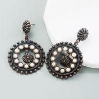 1 Pair Retro Ethnic Style Geometric Round Plating Inlay Alloy Turquoise Drop Earrings main image 3