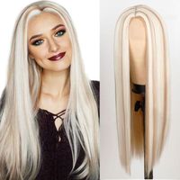 Women's Fashion White Cosplay Chemical Fiber Centre Parting Straight Hair Wigs sku image 1