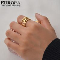 14k Gold French Simple Open Ring Titanium Steel Leaves Hollow Ring sku image 2