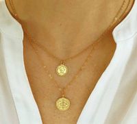 New Coin Double Pendant Necklace Seal Head Clavicle Chain sku image 1