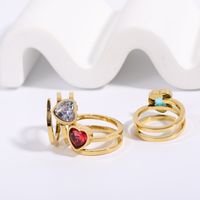 Vintage Style Heart Shape Stainless Steel Open Ring Zircon Stainless Steel Rings main image 1