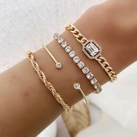 Wholesale Jewelry Streetwear Solid Color Metal Artificial Gemstones Inlay Cuff Bracelets Bracelets Tennis Bracelet main image 1