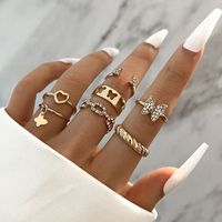 Simple Style Heart Shape Butterfly Alloy Plating Hollow Out Rhinestone Open Ring Rings main image 1