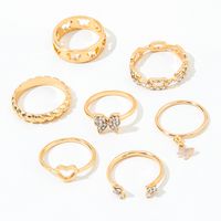 Simple Style Heart Shape Butterfly Alloy Plating Hollow Out Rhinestone Open Ring Rings main image 3