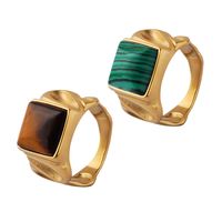 Retro Square Titanium Steel Rings Inlay Natural Stone Stainless Steel Rings main image 4