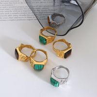 Retro Square Titanium Steel Rings Inlay Natural Stone Stainless Steel Rings main image 3