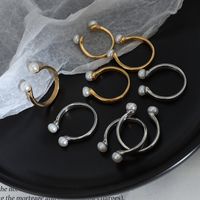 Fashion Geometric Titanium Steel Artificial Pearls Open Ring main image 4