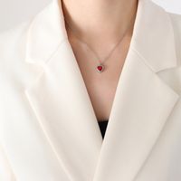 Retro Heart Shape Titanium Steel Pendant Necklace Zircon Stainless Steel Necklaces sku image 4