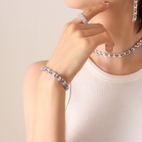 Retro Geometric Titanium Steel Zircon Bracelets Earrings Necklace sku image 15